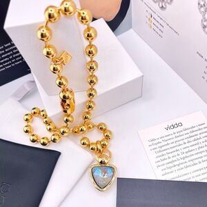 Gold Ball Necklace, Gold plated big-ballchainnecklacewithonetrianglecrystalcharm